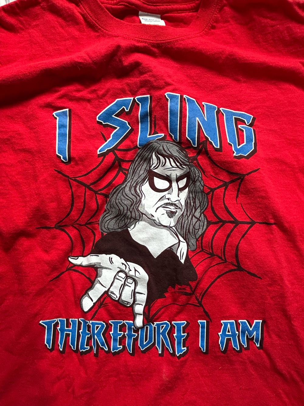 Red Graphic Men’s T-Shirt with 'I Sling Therefore I Am' Print